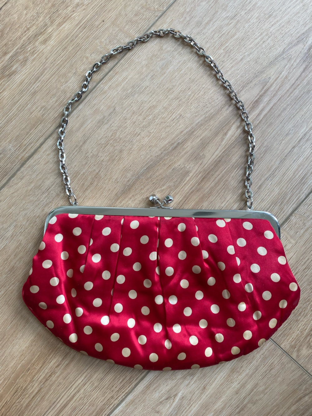 Nine West Red and White Polka Dot Chain-Handle Clutch